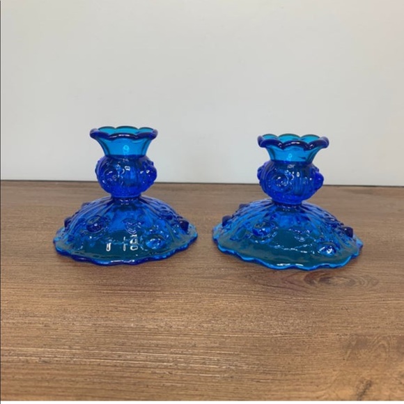 Fenton Other - FENTON Vtg Blue Poppy Glass Candlestick Holders